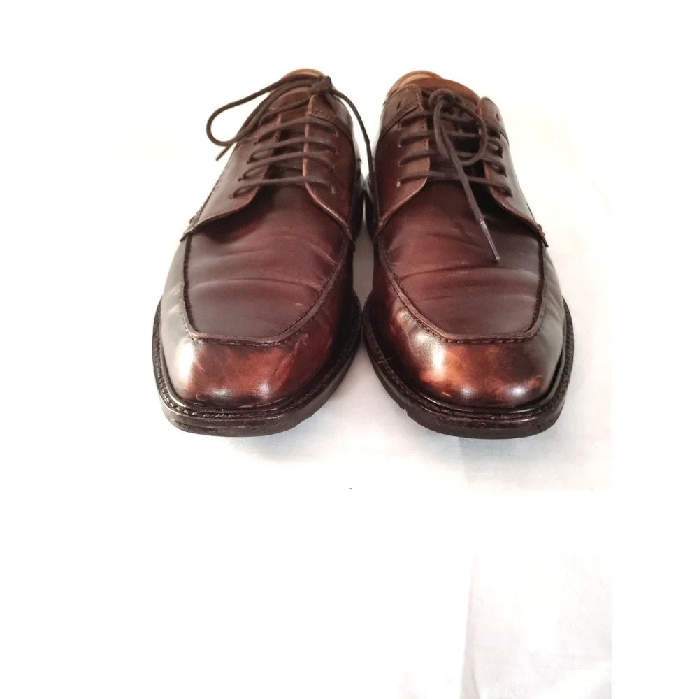 Ecco Brown Leather Lace Tie Almond Toe Derby 43 US 9.5 Preppy Oxford Dress Shoes